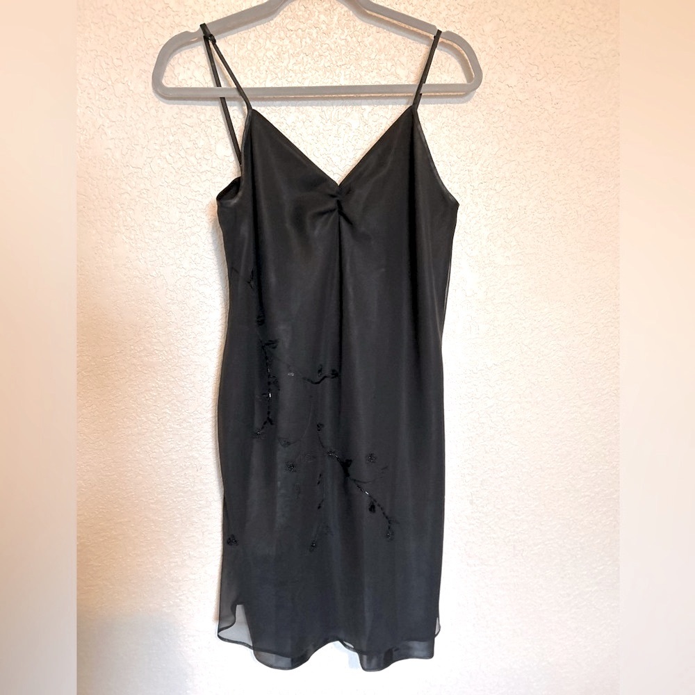 Valerie Stevens vintage sheer sequin overlay black dress size large Whimsigoth